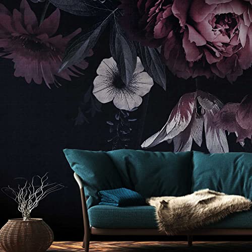 TADESSI | Fototapete | Vliestapete | Digitaldruck mit Blumen | Schwarz | 3.71 x 2.80 m | Floral | Tapete für Wohnzimmer - Flur - Büro - Küche - Wohnräume von TADESSI