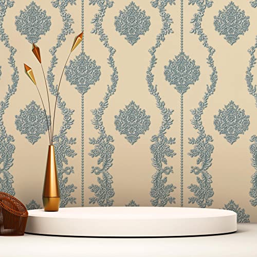 Tapete Barock Alessia M1-No.2515 | Vliestapete | Blau | Silber | Ornament | Klassik | Barocktapete von TADESSI