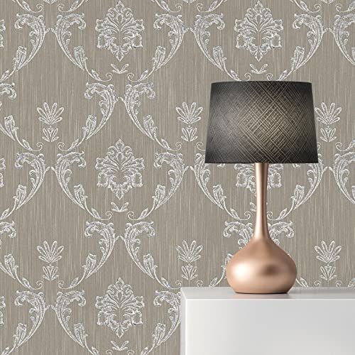 TADESSI Tapete Barock Giulia M1-No.2172 | Vliestapete | Silber | Braun | Ornament | Klassik | Barocktapete von TADESSI