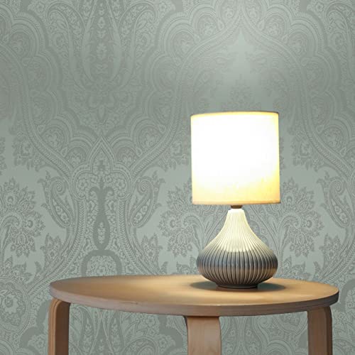 TADESSI Tapete Barock Nicolo M1-No.1851 Vliestapete Eukalyptus Grün Silber Ornamente Klassik Wohnzimmer Schlafzimmer von TADESSI