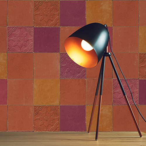 TADESSI Tapete Fliesen Mosaik Aaran M1-No.1663 Vliestapete Orange Rot Vintage Retro für Wohnzimmer Schlafzimmer Küche von TADESSI