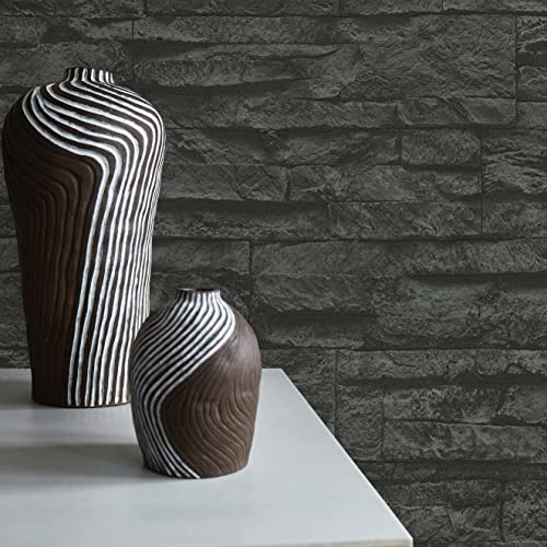TADESSI Tapete Steinoptik Vicco M1-No.851 Vliestapete Grau Schwarz Steintapete für Wohnzimmer Schlafzimmer Küche von TADESSI