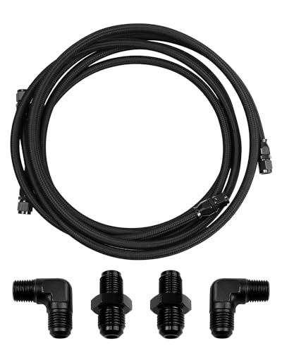 TADYAO 6AN Geflochtene Armaturen Getriebekühler-Leitungen Schlauch-Set, Schwarz, Passend für 4L60 700R4 TH350 TH400, 2.4 m, 2er Pack von TADYAO
