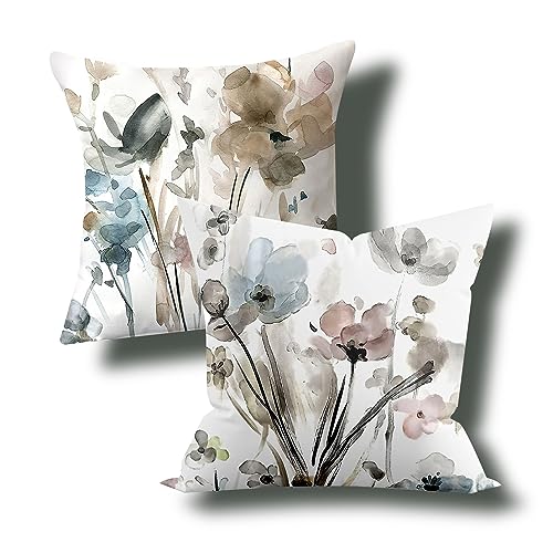 2 Stück Pflanzen-Kissenbezüge, kurze Plüsch-Kissenbezüge, Aquarell-Blumen-Kissenbezüge, einfache Kissenhülle, dekorative Wohnzimmer-Kissenbezüge, geeignet für Sofas und Erkerfenster (45 x 45 cm) von TAFACE