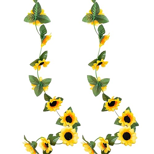 TAFACE 2 x Sonnenblumenkränze, Gesamtlänge je 2,3 m, künstliche Efeu-Ranken, Sonnenblumenkranz aus Seide, Hänge-Sonnenblumen-Rattan, für Garten, Wanddekoration, 2 Stück von TAFACE