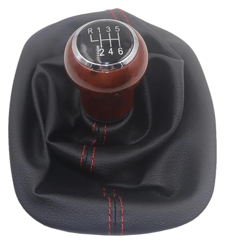 TAFASVCVMK Für VW Für Passat B5 B5.5 FL 3B B5 3B2 3B5 Schaltknauf Leder Gamasche Schalthebel Griff Stick Shifter Handball Schaltknauf-Adapter(6 Speed Red Line) von TAFASVCVMK