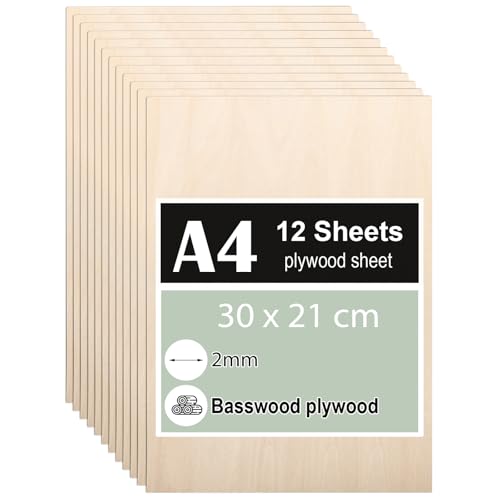 12 Stück Sperrholzplatte 2mm, A4 Sperrholz 30 x 21 cm, Linde Sperrholz, Dünne Holz-Zuschnitte, Holzplatten für für DIY Holzarbeiten, Laserbearbeitung, Brandmalerei, Modellbau, Deko, Gemälde von TAFONUP