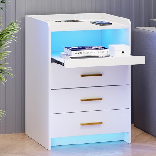 TAGELIER LED Nachttisch mit Ladefunktion, Bachtschrank mit 3 Schubladen, moderner Bedside Table Beistelltisch für Schlafzimmer Wohnzimmer Büro, Weiß TAGELIER LED Nachttisch mit Ladefunktion, Bachtschrank mit 3 Schubladen, moderner Bedside Table Beistelltisch für Schlafzimmer Wohnzimmer Büro, Weiß von TAGELIER