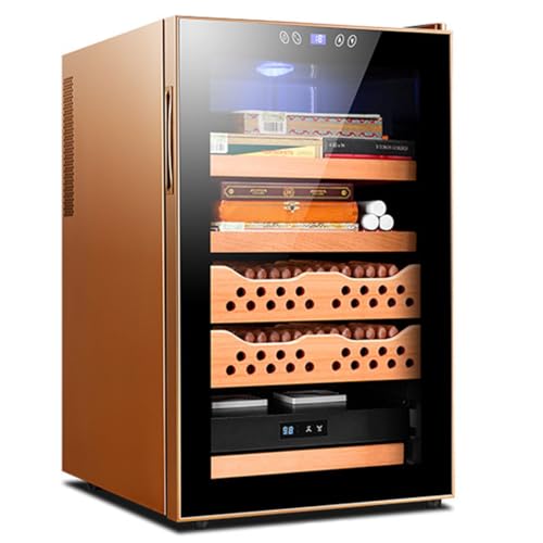 TAHALI Intelligenter elektronischer Zigarrenschrank, elektrischer Zigarren-Humidor-Kühler, gehärtetes Glas, Zedernholzverkleidung und 4-lagige Schubladen,Gold-2+2 von TAHALI