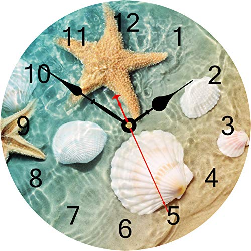 TAHEAT 20 cm Küsten Muschel Seestern Wanduhr, Genau Dekorativ Uhren, Leise Nicht tickend Leicht zu lesen Wanduhren für Schlafzimmer/Wohnzimmer/Küche von TAHEAT