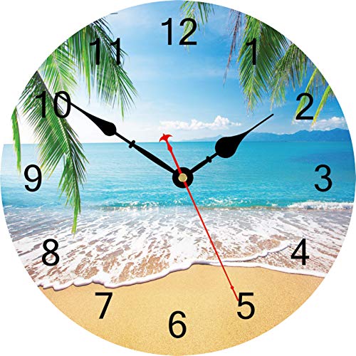 TAHEAT 34 cm Sommer Palmen Wanduhr Tropisch Hawaiisch Strand Uhren, Leise Nicht tickend Leicht zu lesen Wanduhr für Küche/Schlafzimmer/Wohnzimmer von TAHEAT