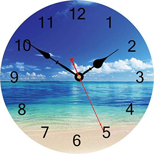 TAHEAT Blau Friedlich Meer Wanduhr, Leise Nicht tickend Schön Himmel Strand Runden Uhren, Leicht zu lesen Dekorativ Wanduhren für die Küche Bad Wohnzimmer Startseite Kunst Dekor, 34 cm von TAHEAT