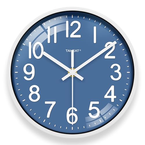 TAHEAT Kleine Wanduhr 20 cm/8 Zoll | Moderne Blaue Quarzuhr | Dekorative & stilsichere Einrichtung für Wohnzimmer, Küche, Büro | Lautlose Arbeitsuhr mit edlem Design von TAHEAT