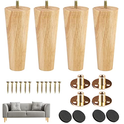 TAIANJI 10cm Möbelbeine Holz Tischbeine 4 Stück Möbelfüße Holz mit Montageplatten & Schrauben für Sofa Bett Schrank Couch Stuhl von TAIANJI