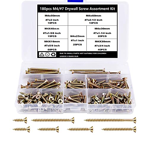 TAIANJI M4 Schrauben Holzschrauben Flachkopf Schrauben Set Kreuzschlitz Selbstschneidende Kohlenstoffstahl Schrauben für Reparaturen, DIY Projekt (180 Stück) von TAIANJI