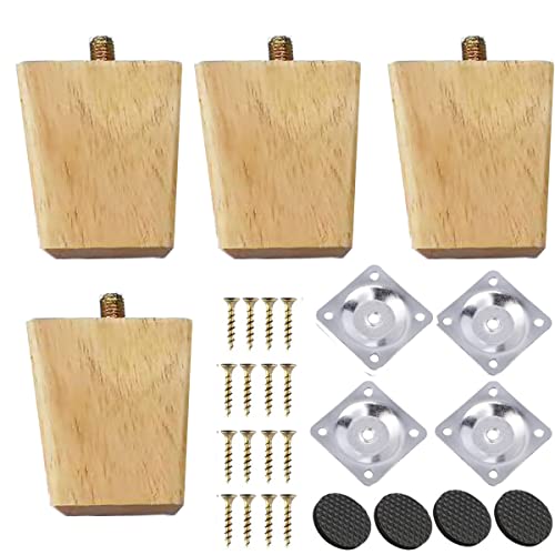 TAIANJI 4PCS Couch Fuesse Holz 8cm Tischbeine Holz, Solides Quadrat Schrankfüsse Holz, Schrank Füße Holz, Kallax Füße für Kommoden Couch Stuhl Ottomane Schrank Usw mit Schrauben und Montageplatten von TAIANJI