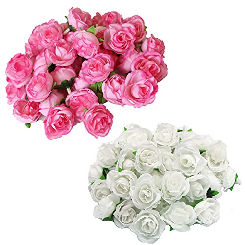 TAIANJI 50 Stück Künstliche Rosen Blumen Weiß und Rosa Künstliche Blumenköpfe Rosen Deko für Hochzeit Party Zuhause Deko DIY von TAIANJI