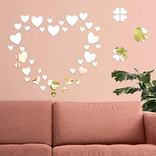 TAIANJI 68 Stück Spiegel Wandauf Kleber, Herz Selbstklebend Dekor spiegel Silber Herz Klein Acrylspiegel HD wandaufkleber für DIY Home Schlafzimmer TAIANJI 68 Stück Spiegel Wandauf Kleber, Herz Selbstklebend Dekor spiegel Silber Herz Klein Acrylspiegel HD wandaufkleber für DIY Home Schlafzimmer von TAIANJI