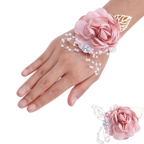 TAIANJI Rose Handgelenk Blume Hochzeit Rosa 2 Stück Handgelenk Blume Boutonniere für Braut, Abschlussball, Hochzeit von TAIANJI