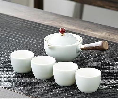 Kungfu Tee-Zubehör, Porzellan, chinesisches Gongfu-Teeset, tragbares Teekannen-Set mit 360 Grad drehbarem Teebereiter und Teesieb, Teezeremonie-Set, Teekannen-Set, Tasche (B6) von TAIBOSL