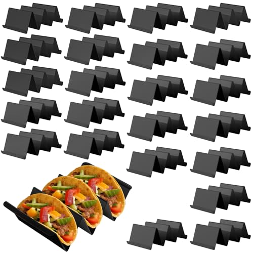 TAICHEUT 24 Packungen Taco-Halter-Ständer, Kunststoff-Taco-Muschel-Rack, schwarzes Tablett für Taco-Karnevalspartys, spülmaschinen- und mikrowellengeeignet von TAICHEUT
