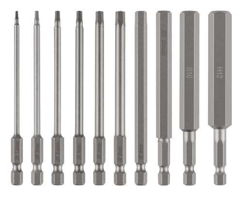 10 Stück Hex Schraubendreher Bit Set Lang 100mm, 1/4" Inbus Bit Set mit Starkem Magnetkopf, S2 Schlagschrauber Bits, Allen key Hex Sechskant H1,5/2/2,5/3/4/5/6/8/10/12mm von TAIHE