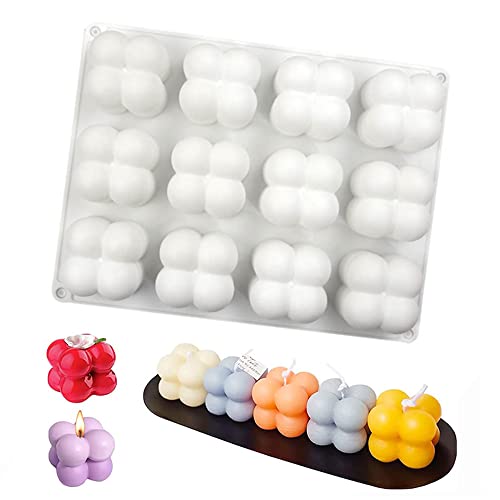 12 In 1 Silikonform Kerze, 3D Bubble Kerzenform, Mini Bubble Cube Ball Harz Kerze Silikon Form Seife Form, DIY Schokolade Candle Resin Soap Silicone Mold von TAIHE