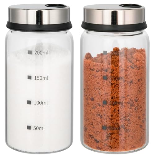 Gewürzgläser mit Drehdeckel, 2 Stück Borosilikatglas Gewürzstreuer, 200ml Gewürzdosen mit 3 Arten von Gewürzlöchern, für Gewürze oder Kräuter in der Küche oder Grillen im Freien von TAIHE
