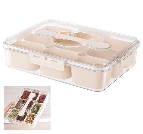 TAIHE Snackbox mit 9 Fächern, Snackteller mit Deckel und Griff, Tragbar Snackbox Organizer, Auslaufsicherer Snackteller Organizer für Snacks Süßwaren Kekse Nüsse Früchte von TAIHE