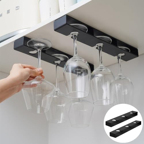 TAIHE Weinglashalter, 2 Stück Hängende Glashalter, Gläserhalter zum Aufhängen, Weingläser Halter Unter Dem Schrank, Weinglashalter Hängend Kein Bohren von TAIHE