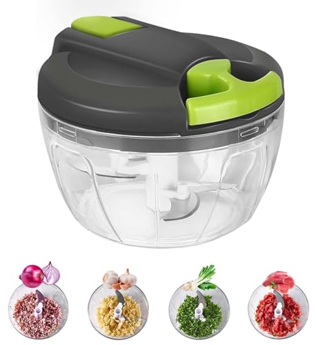 Zwiebelschneider Manuell, 520 ml Gemüseschneider, Zwiebel Zerkleinerer mit 3 Edelstahlklingen, Universalhacker Multizerkleinerer mit Seilzug, Manual Food Chopper, Onion Cutter von TAIHE