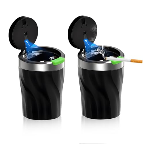 TAIHOBO Aschenbecher Auto, 2 Stück Auto Aschenbecher mit Deckel, Auto Mülleimer mit LED Licht, Aschenbecher für Unterwegs, Tragbarer Edelstahl Automülleimer Großem Fassungsvermögen Abnehmbar TAIHOBO Aschenbecher Auto, 2 Stück Auto Aschenbecher mit Deckel, Auto Mülleimer mit LED Licht, Aschenbecher für Unterwegs, Tragbarer Edelstahl Automülleimer Großem Fassungsvermögen Abnehmbar von TAIHOBO