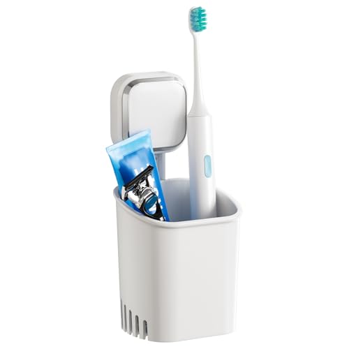 TAILI Wand Zahnbürstenhalter ohne Bohren, Max Halt 5 KG Platz Saugnapf Zahnbürstenhalter für Dusche, Badezimmer Zahnputzbecher, Wasserfester Rasierklingenhalter, Zahnpastahalter, Plastik in Weiß von TAILI