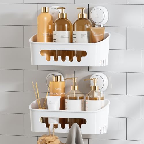 TAILI Duschablage Saugnapf ohne Bohren Duschorganizer Duschregal Saugnäpfe Duschgel Halterung Abnehmbar Belastbarkeit 10 KG Wasserdicht Badregal mit Saugnapf für Shampoo und Duschgel von TAILI