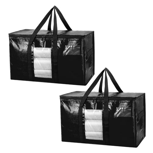 TAILI Extra Große Umzugstasche, 2 PCS Aufbewahrungstaschen mit Reißverschluss, Robuste Schwarz große tasche zur Kleidung Aufbewahrung,Bettdecken,Umzug,Alternative zu Umzugskartons von TAILI