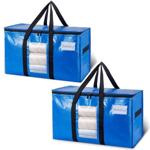 TAILI Extra Große Umzugstasche, 2 PCS Aufbewahrungstaschen mit Reißverschluss, Robuste blau zur Aufbewahrung, blau Tasche für Platzsparende Umzugslagerung, Alternative zu Umzugskartons von TAILI