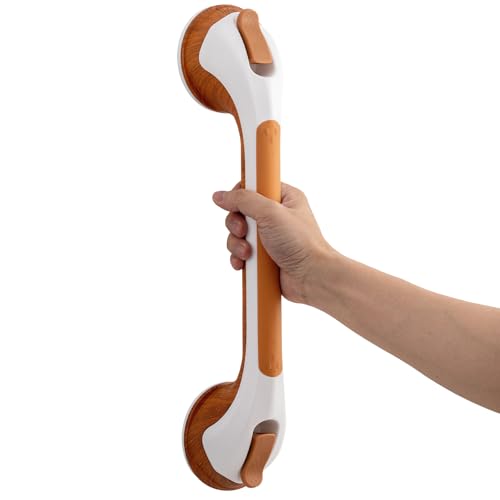 TAILI Haltegriffe für Senioren, MAX 110 KG Haltegriff Dusche ohne Bohren, 43 CM Duschgriff für Senioren ohne Bohren, Abnehmbare Duschgriff mit Saugnapf, Badewannengriff, Griffstangen, Holzmaserung von TAILI