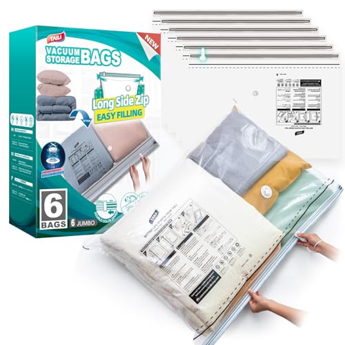 TAILI Vakuumbeutel für Kleidung mit Langer Reißverschluss 6 Stück Extra Große 100 X 70 CM Vakuumierbeutel für Bettdecken, Decke, Platz Sparen Aufbewahrungsbeutel für Reisen Und Tägliche Aufbewahrung von TAILI
