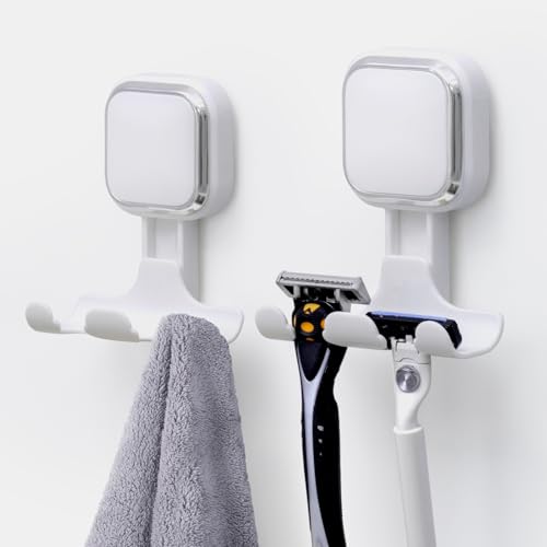TAILI Saugnapf Rasierklingenhalter für Dusche 2 Pack Vakuum Saug Rasierhaken für Badezimmer, Handtuch, Rasierapparat Aufhänger für Dusche Wand Abnehmbar Wasserdicht Quadratisch Geformt, Weiß von TAILI