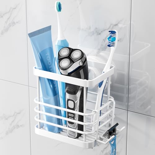 TAILI Saugnapf Zahnbürstenhalter ohne Bohren, Max Halt 5 KG, Metall Zahnbürstenhalter Wand für Dusche, Badezimmer Zahnputzbecher, Wasserfester Rasierklingenhalter, Edelstahl Zahnpastahalter, Weiß von TAILI