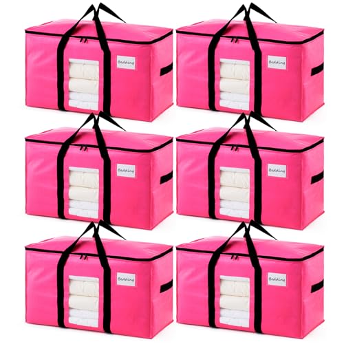 TAILI Umzugstasche extra groß,6 PCS Rosa Aufbewahrungstasche mit Griffe & Deckel Sichtfenster Aufbewahrung Kleidung Umzug Reisen Bettdecken Bettzeug,Alternativen zu Umzugskartons von TAILI