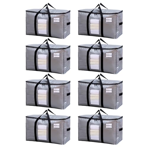 TAILI Umzugstasche extra groß mit U-Griff, 8er Pack Aufbewahrungsbeutel für Bettzeug und Kleidung (SILBER) von TAILI