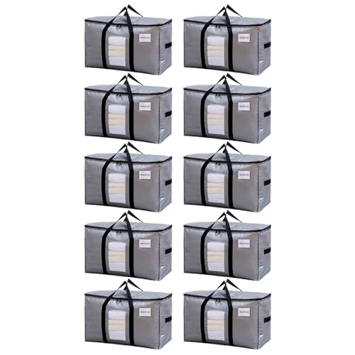TAILI Umzugstasche mit U-Griff, 10er-Pack extra große Aufbewahrungstasche für Kleidung und Bettzeug (SILBER) von TAILI