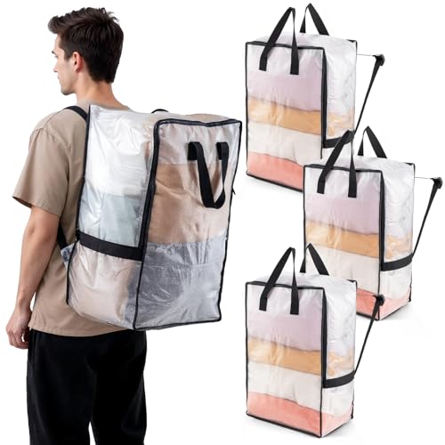 TAILI Vertikale Umzugstaschen, starke Griffe und Reißverschlüsse, Kleideraufbewahrung, Wäschesäcke, Packen, Reisen, Umzugsutensilien (transparent, 4er-Pack) von TAILI