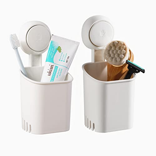 TAILI Saugnapf Zahnbürstenhalter ohne Bohren 2 Stück, Max Halt 5 KG Zahnbürstenhalter Wand für Dusche, Badezimmer Zahnputzbecher, Wasserfester Rasierklingenhalter, Zahnpastahalter, Plastik in Weiß von TAILI