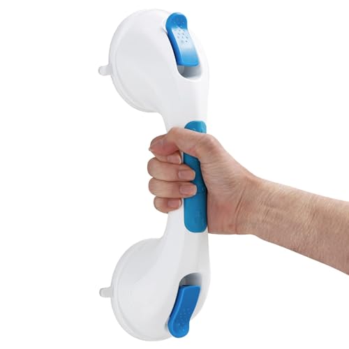TAILI Haltegriffe für Senioren, MAX 110 KG Haltegriff Dusche ohne Bohren, 31 CM Duschgriff für Senioren ohne Bohren, Abnehmbare Duschgriff mit Saugnapf, Badewannengriff, Griffstangen, Blau von TAILI