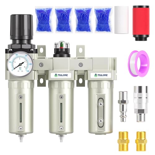 TAILONZ PNEUMATIC 0-1.6MPA 1/2 Zoll BSP Industrielles dreistufiges Lufttrocknungssystem, Partikelfilter, Koaleszenzfilter, Trockenmittel-Trockner und Luftregler (manuelle Entleerung) von TAILONZ PNEUMATIC