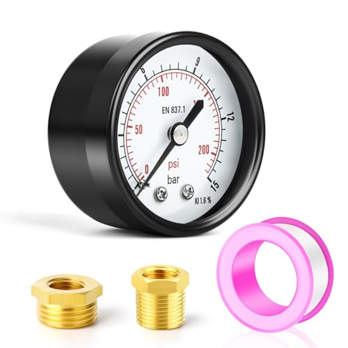 TAILONZ PNEUMATIC 0-15 Bar 2" DIAGRAM 1/4" BSP Brunnenpumpenmanometer mit 1/2" BSP und 3/8" BSP Messingbuchsenadapter, 3-2-3% Genauigkeit, rückseitige Mittenmontage von TAILONZ PNEUMATIC