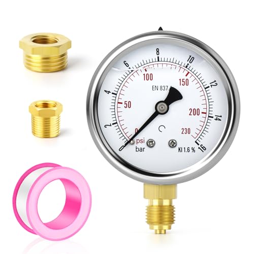 TAILONZ PNEUMATIC 0-16 bar Edelstahl 1/4" BSP 2,5" Zoll FACE DIAL Flüssigkeitsmanometer WOG Wasser Öl Gas untere Halterung von TAILONZ PNEUMATIC