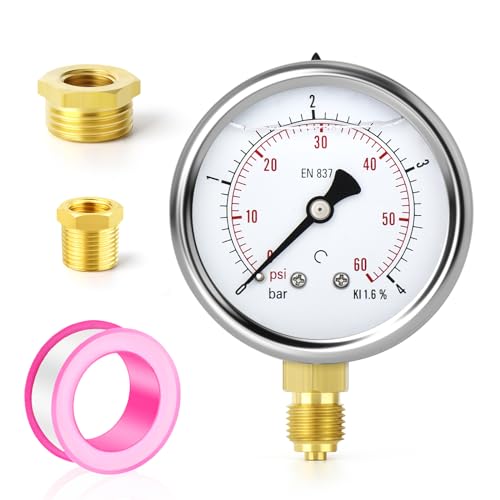 TAILONZ PNEUMATIC 0-4 bar Edelstahl 1/4" BSP 2,5" Zoll FACE DIAL Flüssigkeitsgefülltes Manometer WOG Water Oil Gas untere Halterung von TAILONZ PNEUMATIC